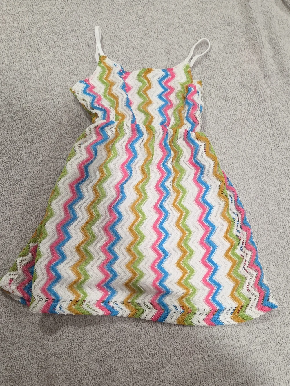 Girls White Multicolor Zigzag Sundress